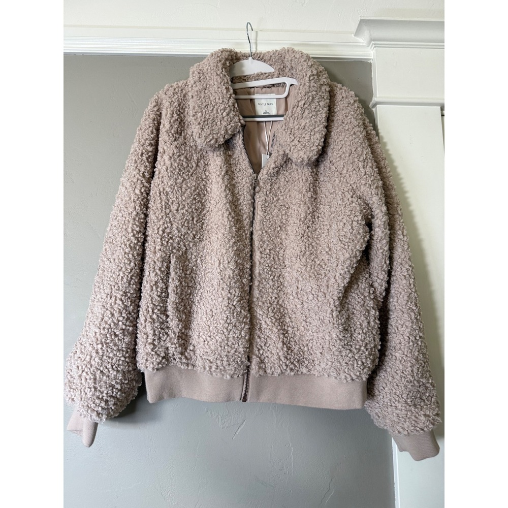 Gentle Fawn Sherpa Bomber Jacket Mauve Taupe Faux Shearling Full Zip XL NEW